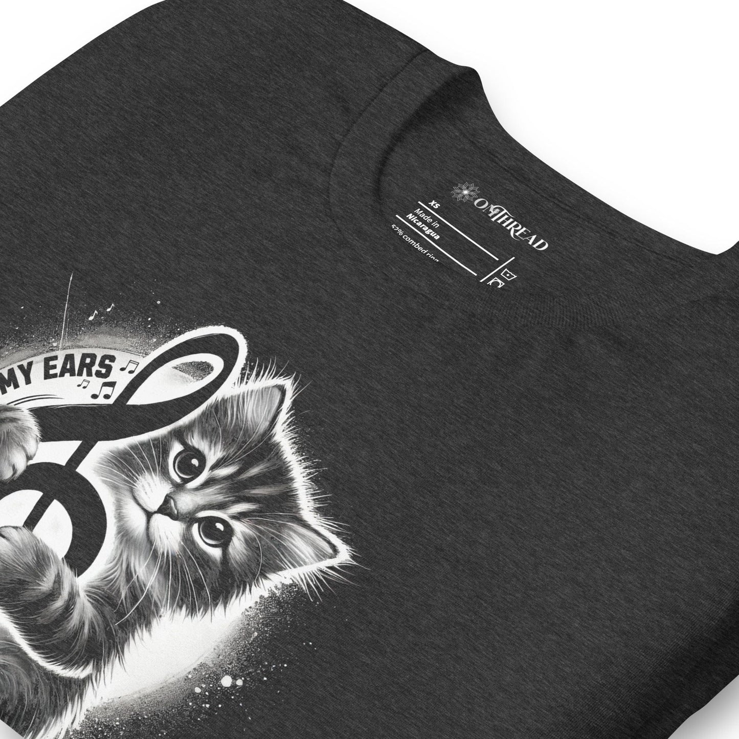 OMTHREAD Music to My Ears Cat T-Shirt | Treble Clef Kitten Tee for Cat Lovers