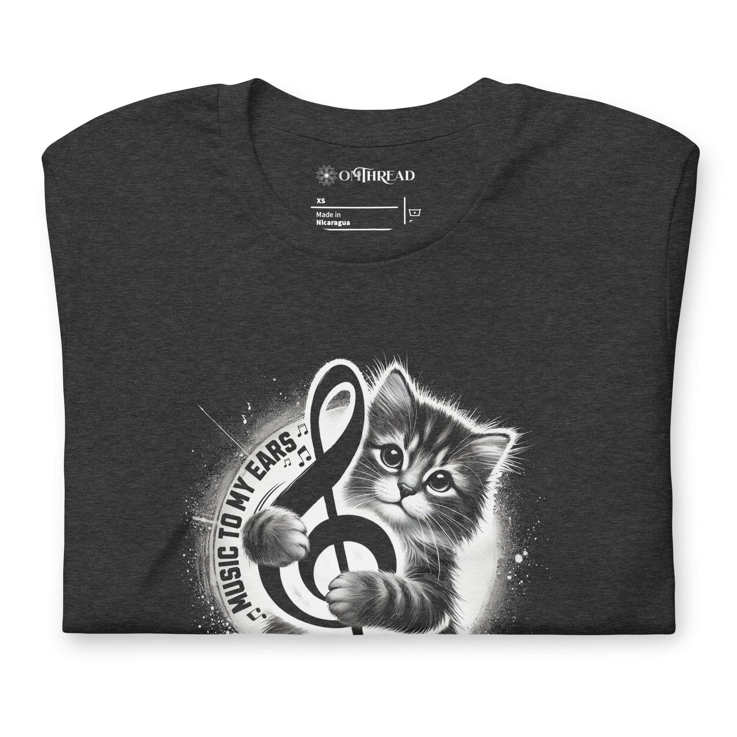 OMTHREAD Music to My Ears Cat T-Shirt | Treble Clef Kitten Tee for Cat Lovers