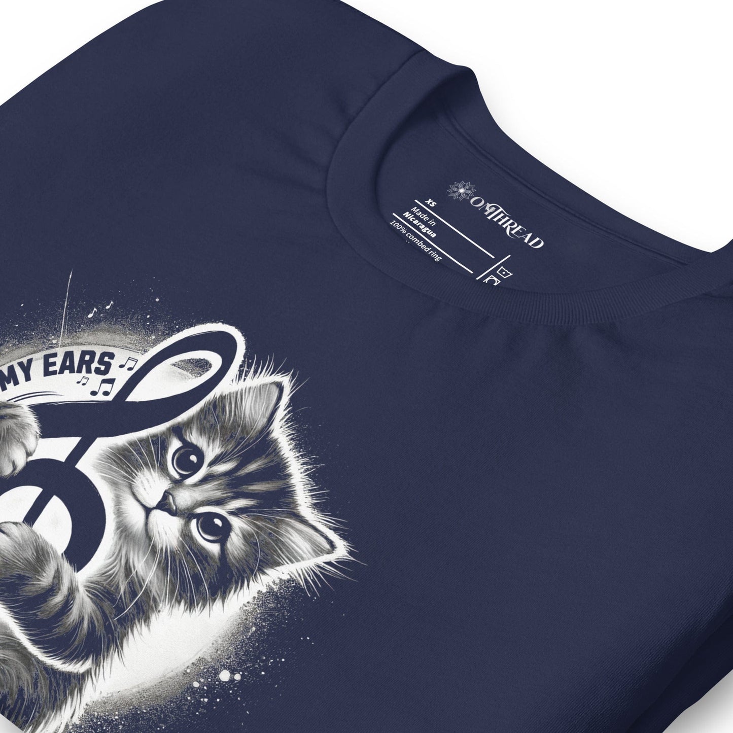 OMTHREAD Music to My Ears Cat T-Shirt | Treble Clef Kitten Tee for Cat Lovers