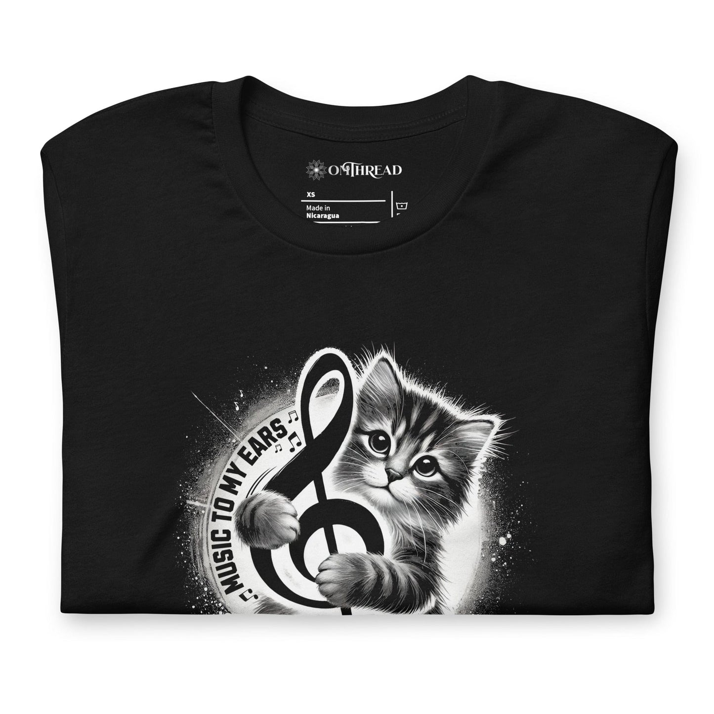 OMTHREAD Music to My Ears Cat T-Shirt | Treble Clef Kitten Tee for Cat Lovers