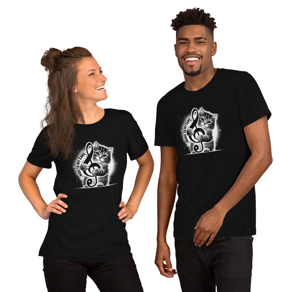 OMTHREAD Music to My Ears Cat T-Shirt | Treble Clef Kitten Tee for Cat Lovers