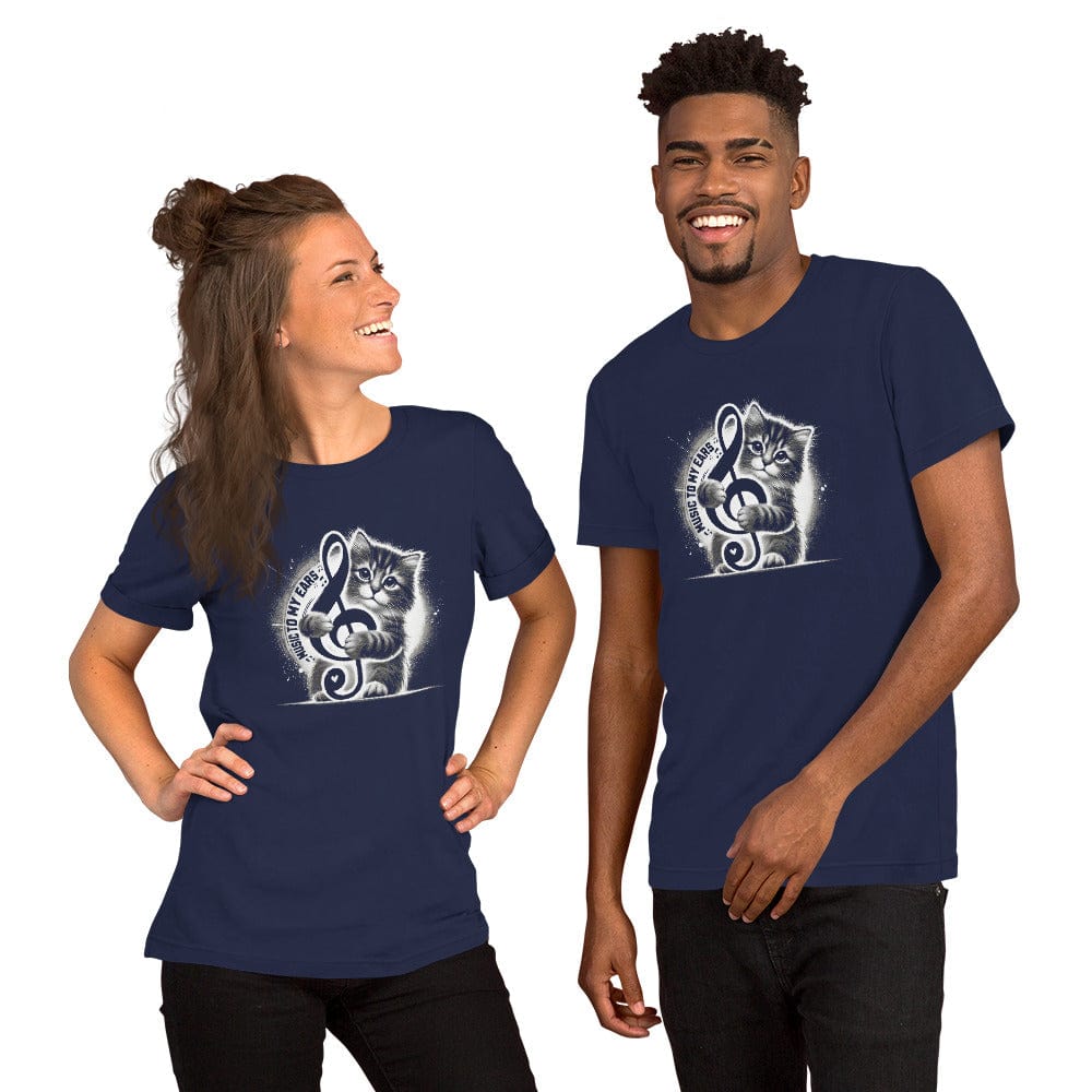 OMTHREAD Music to My Ears Cat T-Shirt | Treble Clef Kitten Tee for Cat Lovers