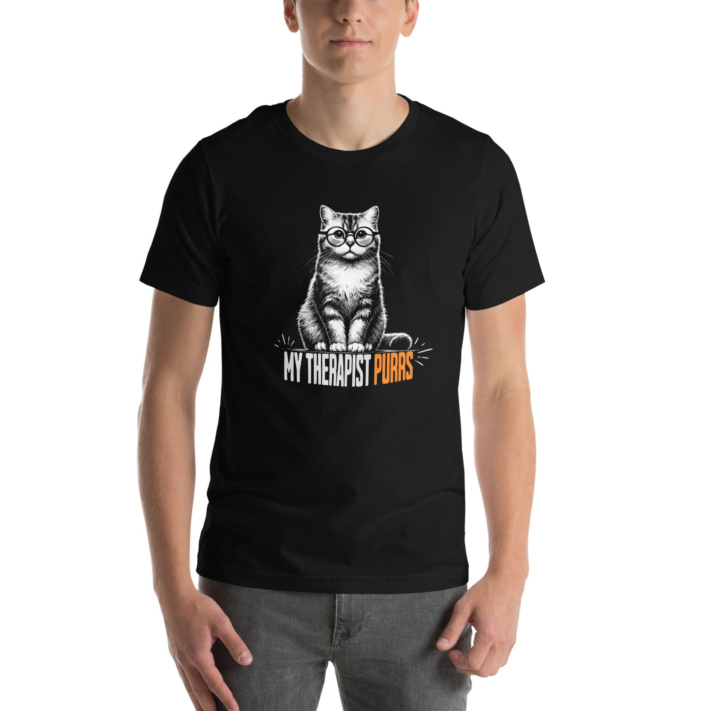 OMTHREAD My Therapist Purrs Cat T-Shirt | Funny Cat Lover Tee | Relaxing Feline Therapy Shirt