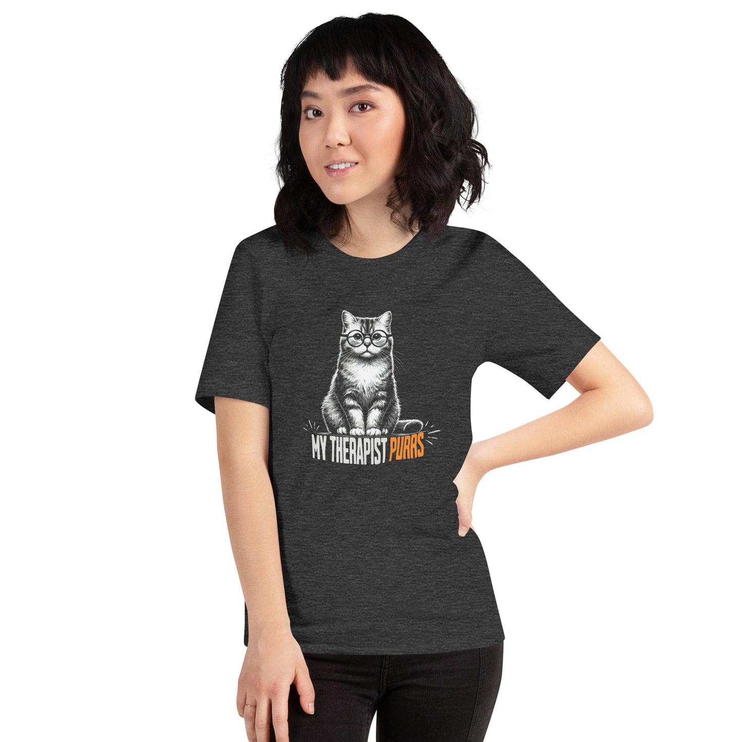 OMTHREAD My Therapist Purrs Cat T-Shirt | Funny Cat Lover Tee | Relaxing Feline Therapy Shirt