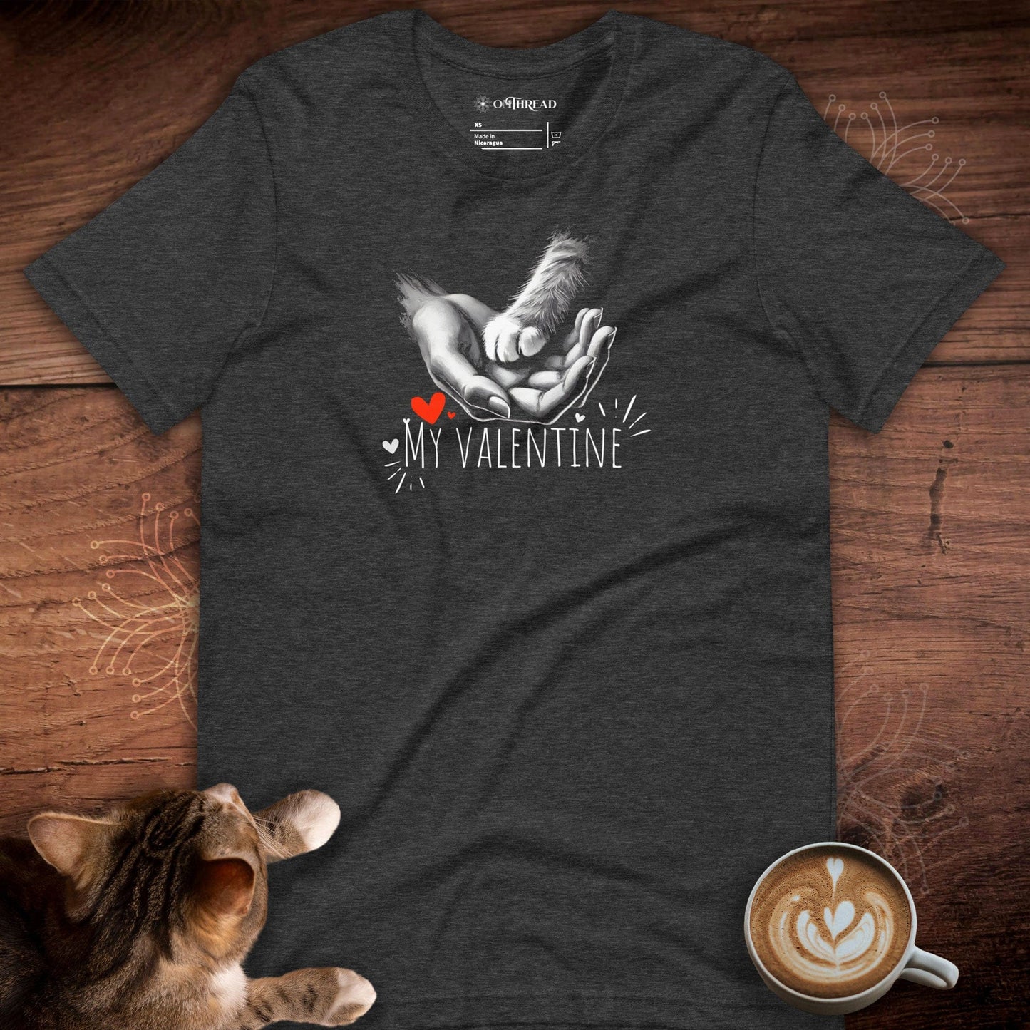 OMTHREAD My Valentine Cat Lover T-Shirt | Romantic Pet-Themed Tee