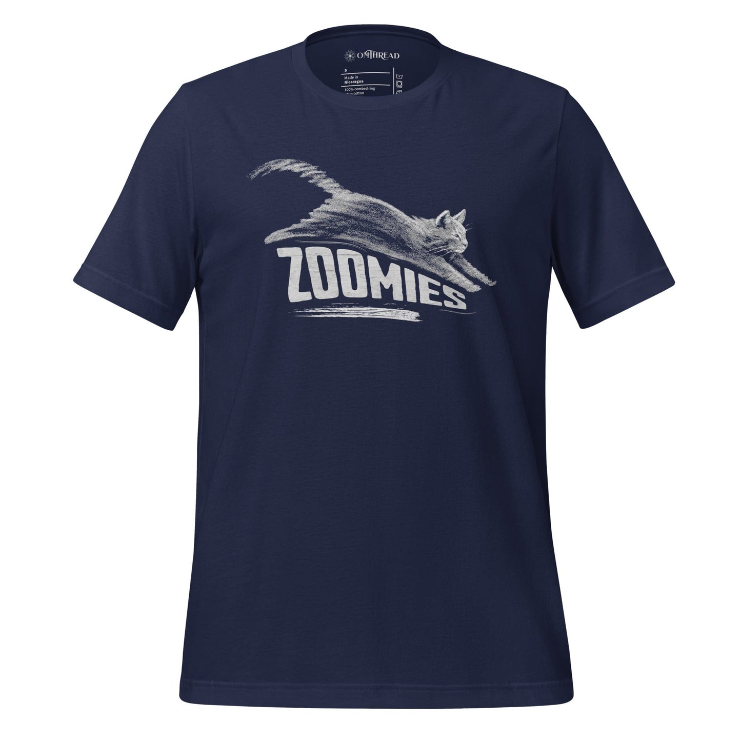 OMTHREAD Navy / S Zoomies Cat T-Shirt, Funny Giftable Cat Tee for Cat Lovers