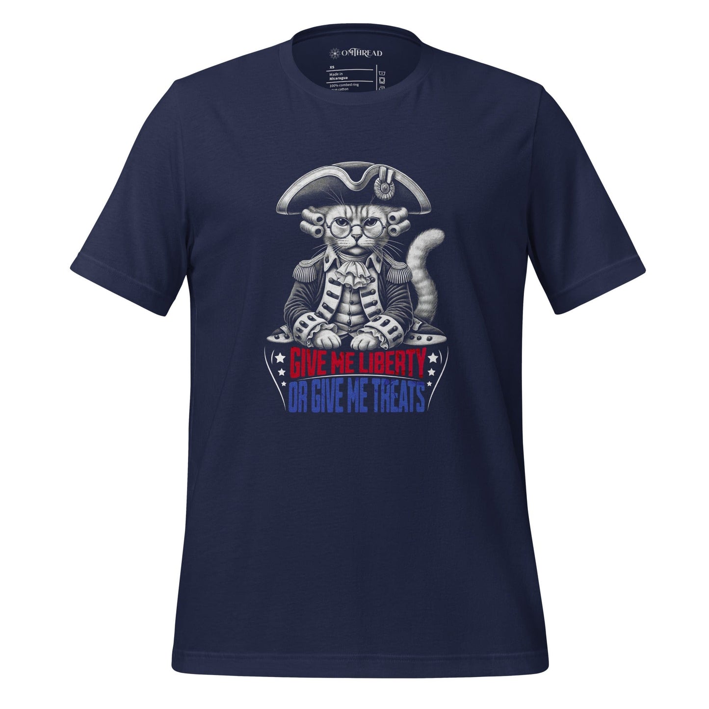 OMTHREAD Navy / XS Give Me Liberty or Give Me Treats Cat T-Shirt | Patriotic Cat Lover Tee