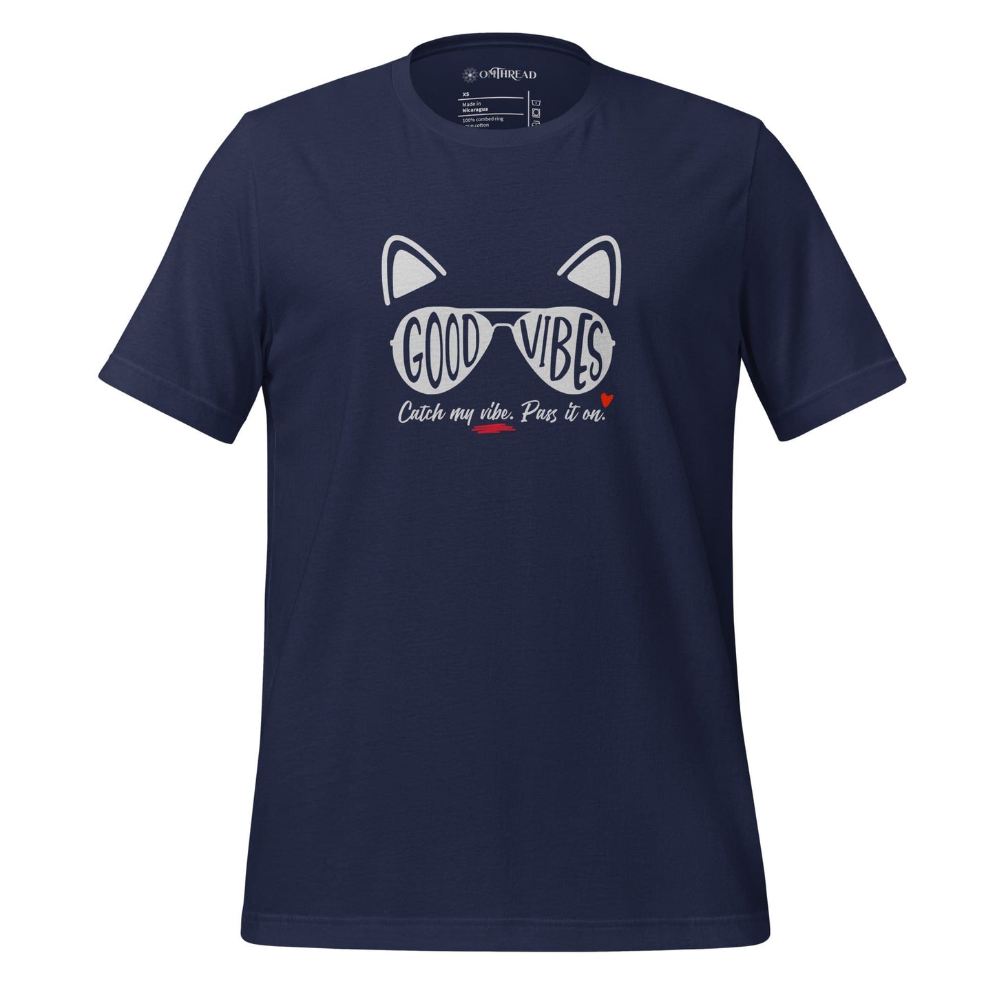 OMTHREAD Navy / XS Good Vibes Cat T-Shirt | Positive Energy Cat Tee | Catch My Vibe Shirt