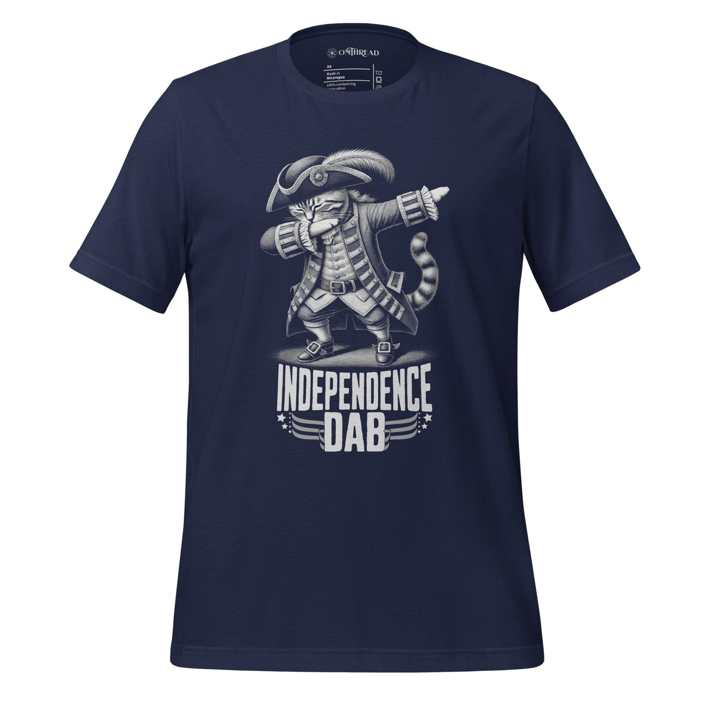 OMTHREAD Navy / XS Independence Dab Cat T-Shirt for Fourth of July and Patriots