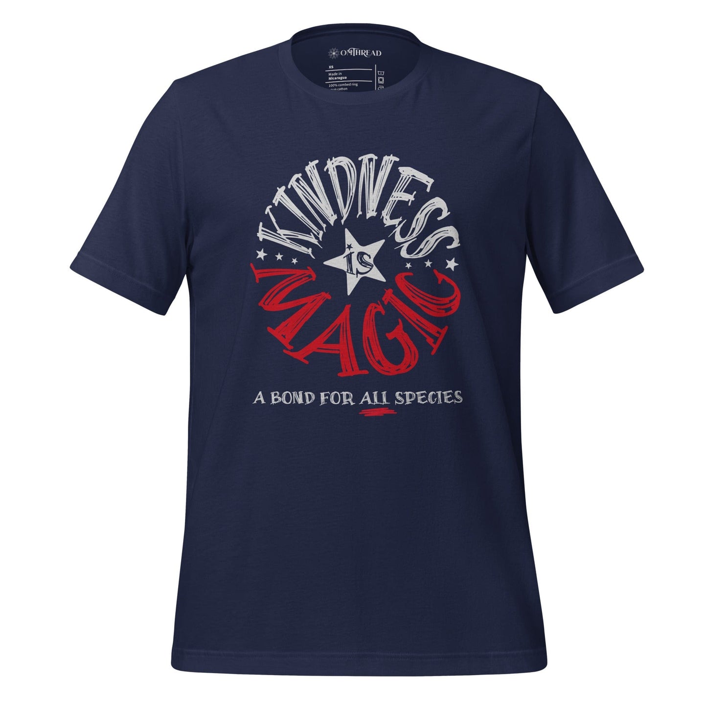 OMTHREAD Navy / XS Kindness Is Magic, A Bond for All Species Retro T-Shirt, Positive Vibes Tee, Groovy Graphic Shirt
