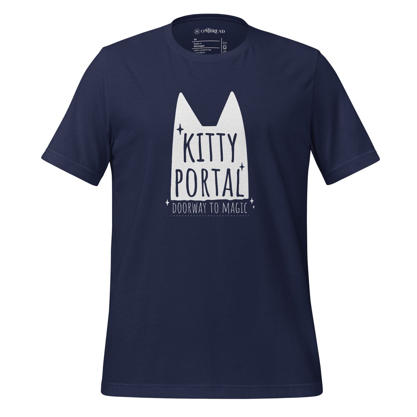 OMTHREAD Navy / XS Kitty Portal Doorway to Magic T-Shirt | Cat Lover Tee | Whimsical Cat Shirt