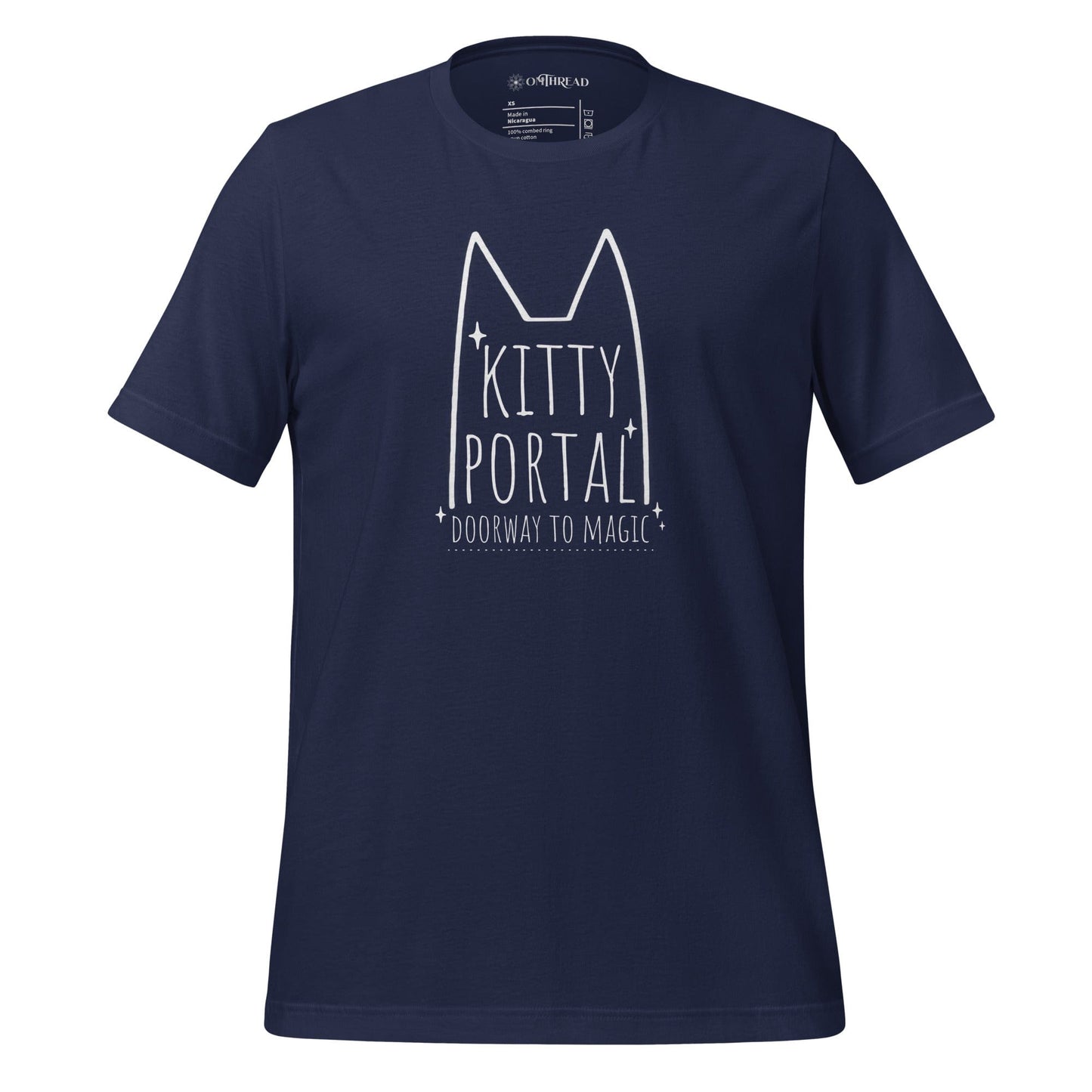 OMTHREAD Navy / XS Kitty Portal T-Shirt | Magic Cat Lover Tee | Minimalist Cat Shirt