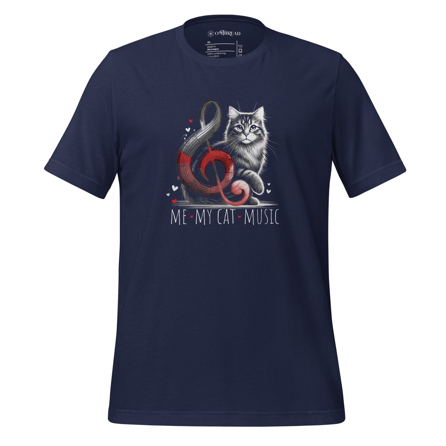 OMTHREAD Navy / XS Me My Cat and Music T-Shirt | Cat Lover Musical Tee