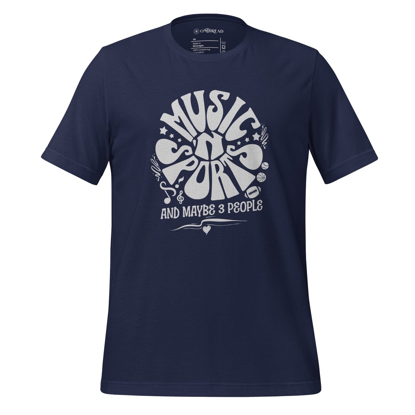 OMTHREAD Navy / XS Music 'N Sports T-Shirt | Fun Introvert Tee | Humorous Gift for Music and Sports Lovers