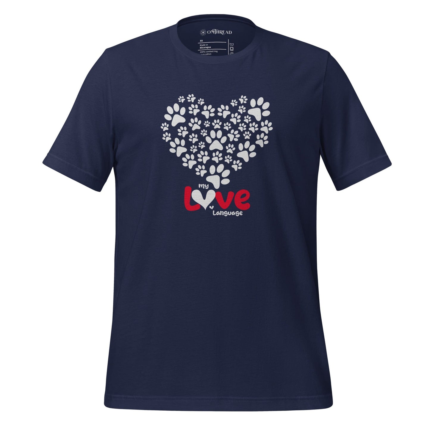 OMTHREAD Navy / XS My Love Language T-Shirt | Cute Paw Print Heart Cat & Dog Lover Tee