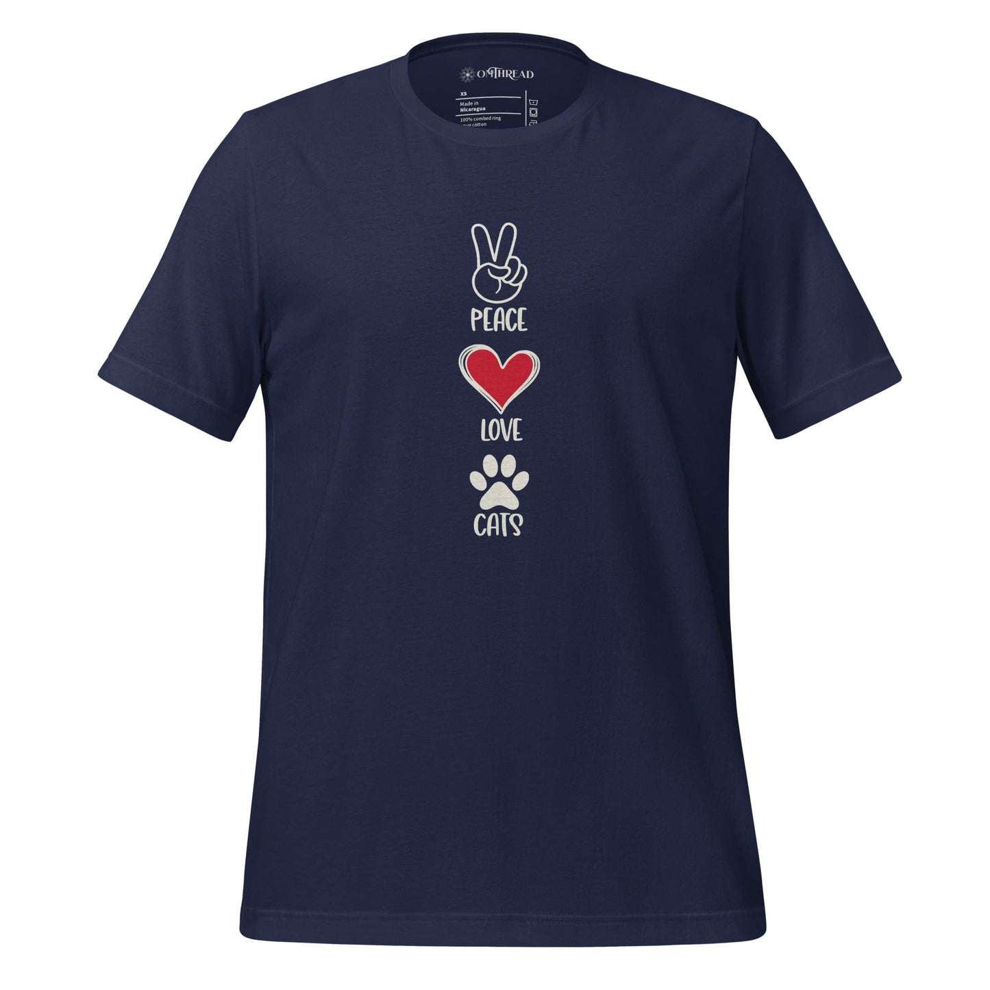 OMTHREAD Navy / XS Peace Love Cats T-Shirt | Minimalist Cat Lover Graphic Tee