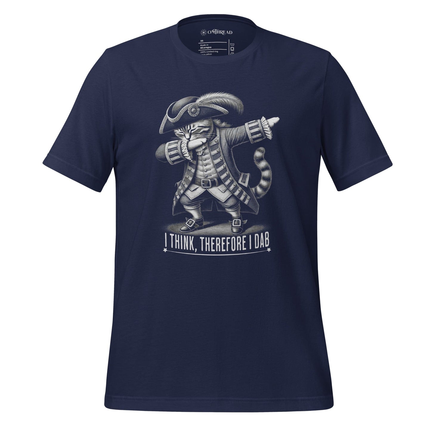 OMTHREAD Navy / XS Philosopher Dab Cat T-Shirt | I Think Therefore I Dab Funny Tee