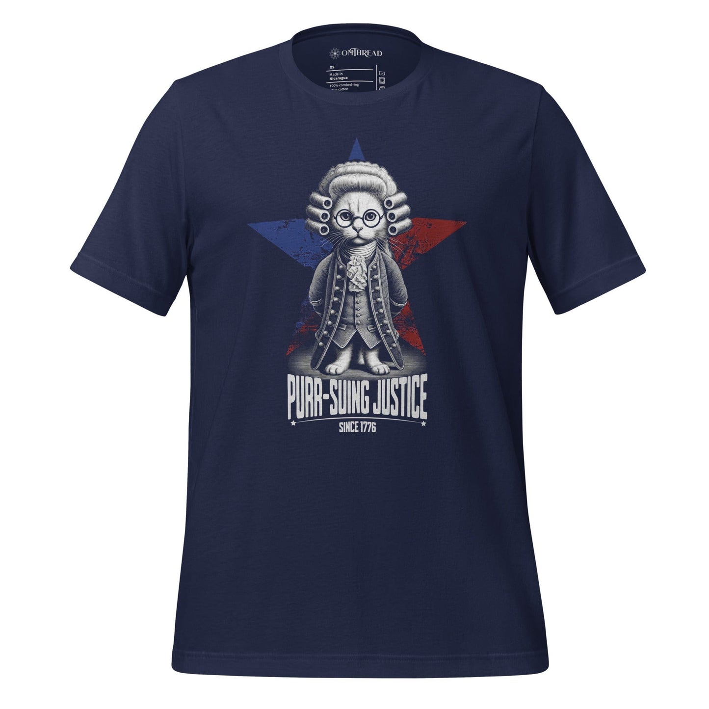 OMTHREAD Navy / XS Purr-suing Justice T-Shirt | Cat Lawyer Tee | Historical Cat Shirt