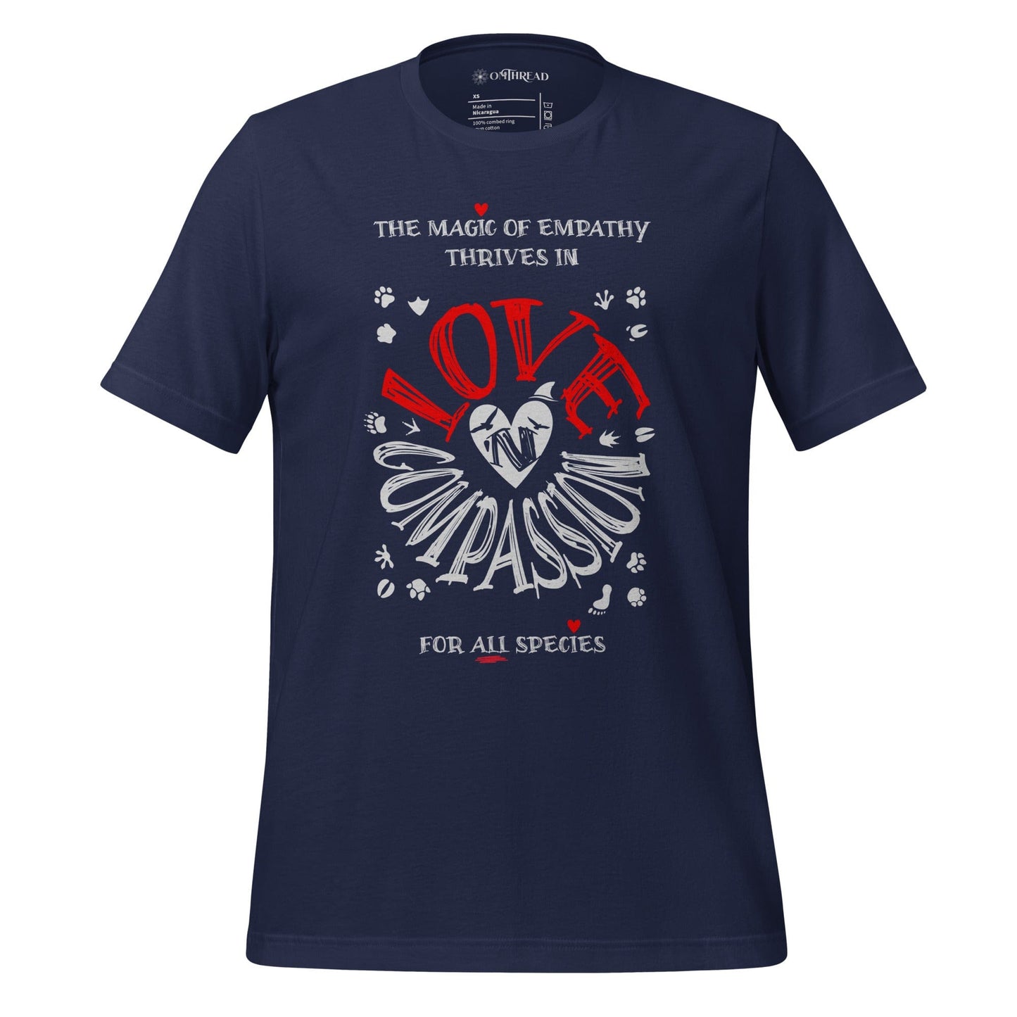 OMTHREAD Navy / XS The Magic of Empathy Thrives in Love 'N Compassion For All Species Retro Heart Graphic Tee,