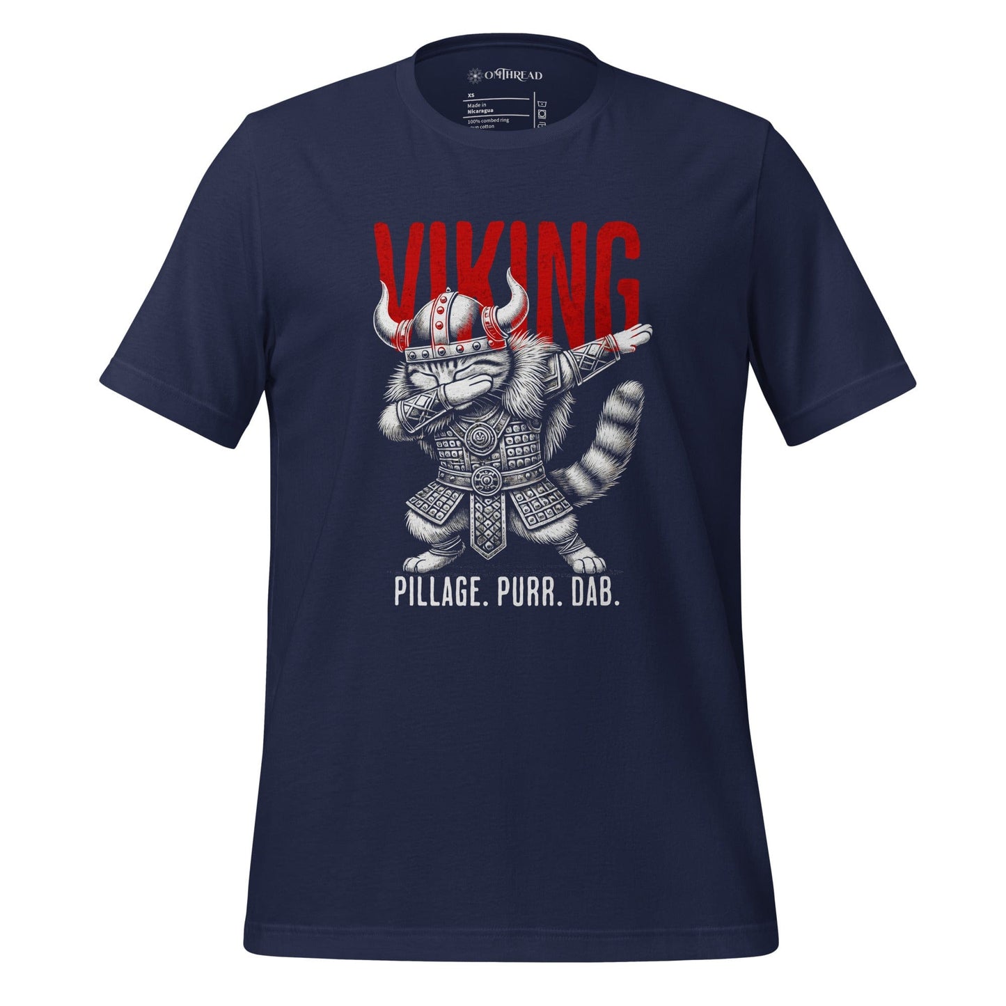 OMTHREAD Navy / XS Viking Dab Cat T-Shirt | Funny Pillage Purr Dab Graphic Tee