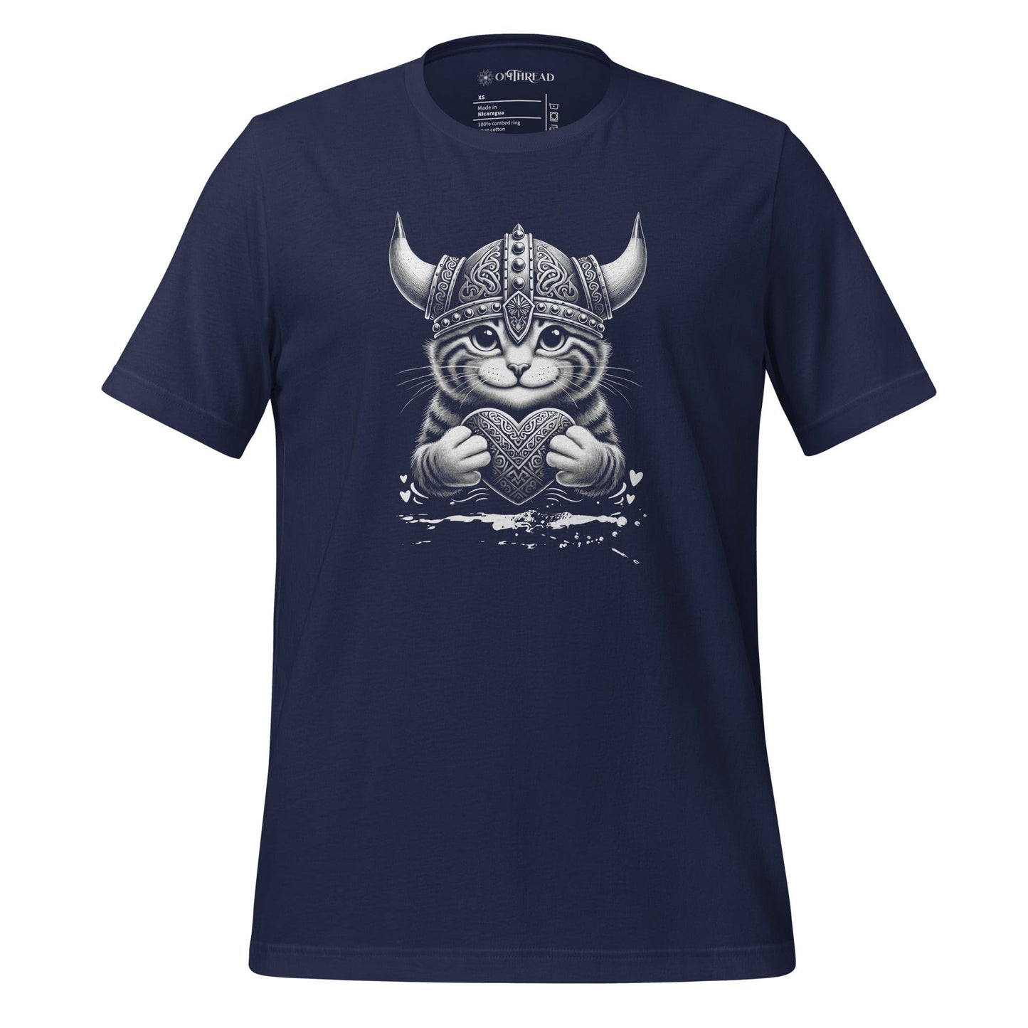 OMTHREAD Navy / XS Viking Heart Cat T-Shirt | Cute Norse-Inspired Feline Graphic Tee