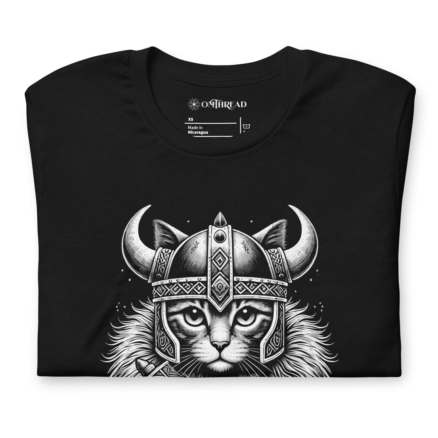 OMTHREAD Norse Viking Cat Warrior T-Shirt | Fierce Feline Viking Tee