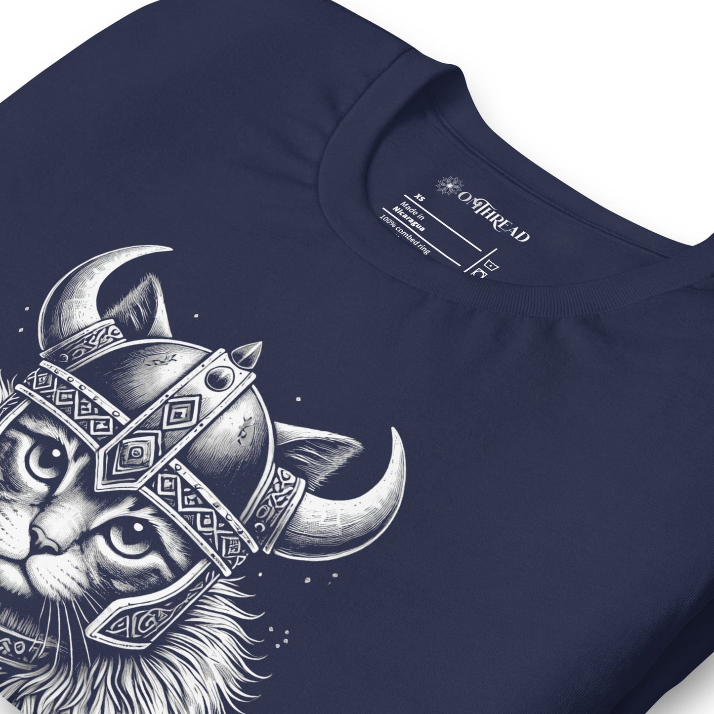 OMTHREAD Norse Viking Cat Warrior T-Shirt | Fierce Feline Viking Tee