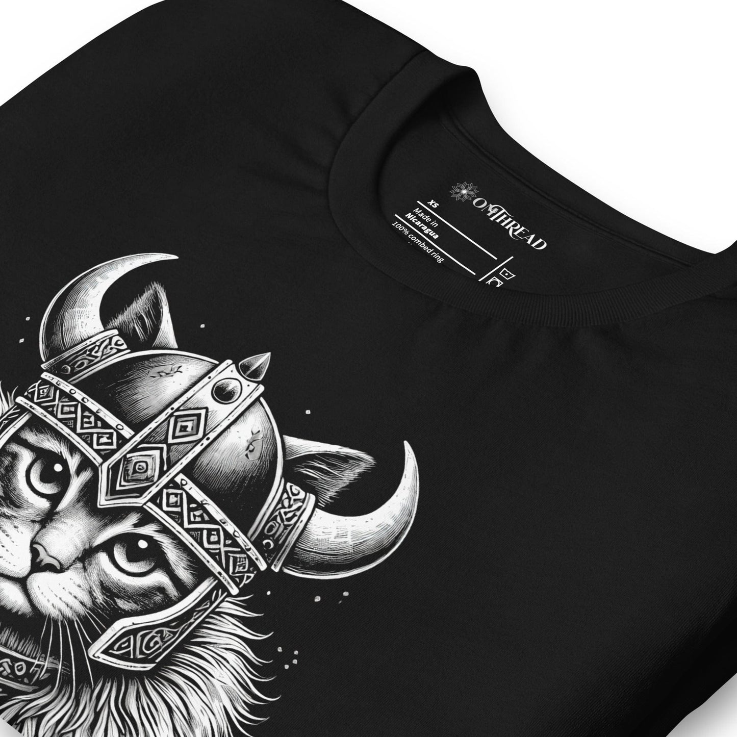OMTHREAD Norse Viking Cat Warrior T-Shirt | Fierce Feline Viking Tee