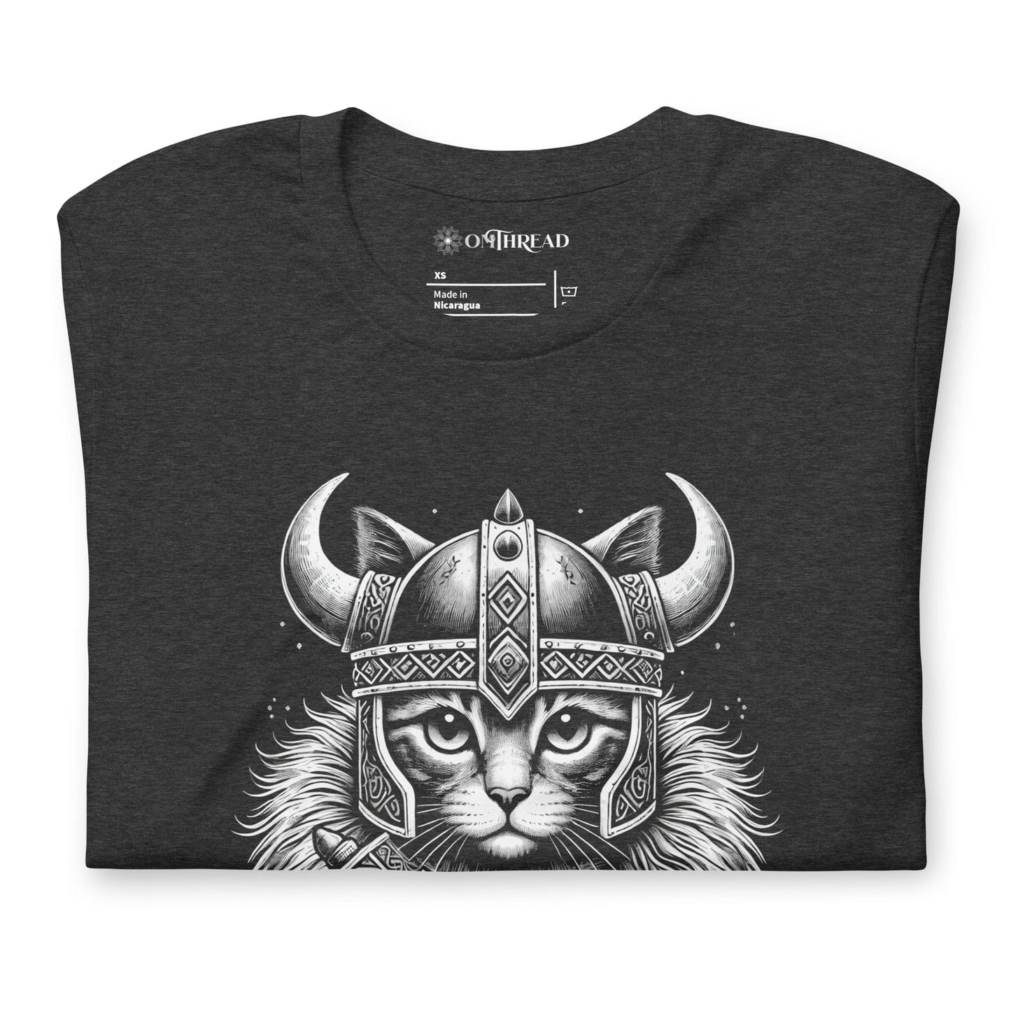 OMTHREAD Norse Viking Cat Warrior T-Shirt | Fierce Feline Viking Tee