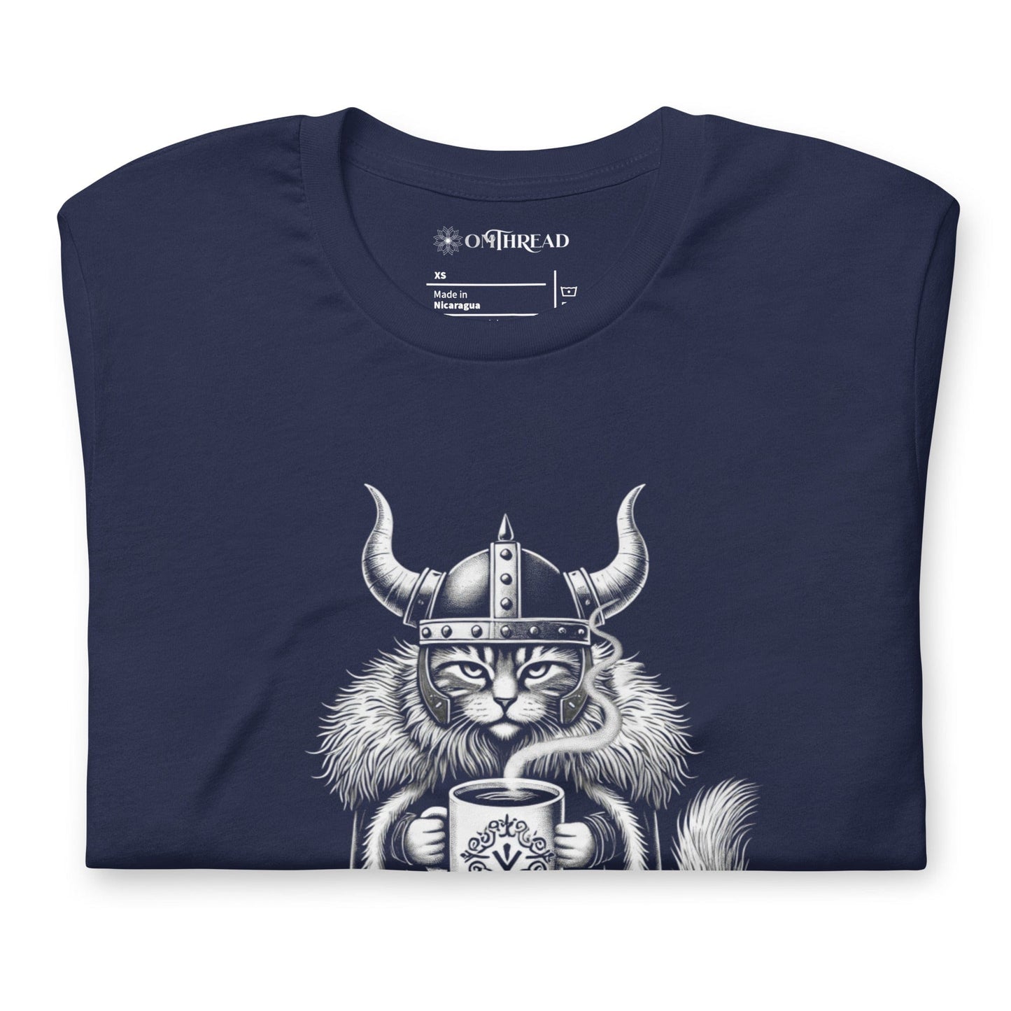 OMTHREAD Onward Into Monday Viking Cat T-Shirt | Funny Coffee Lover Tee