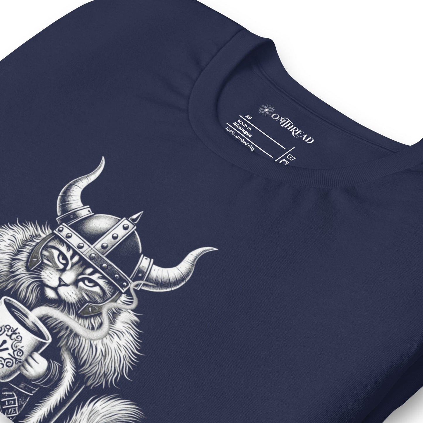 OMTHREAD Onward Into Monday Viking Cat T-Shirt | Funny Coffee Lover Tee