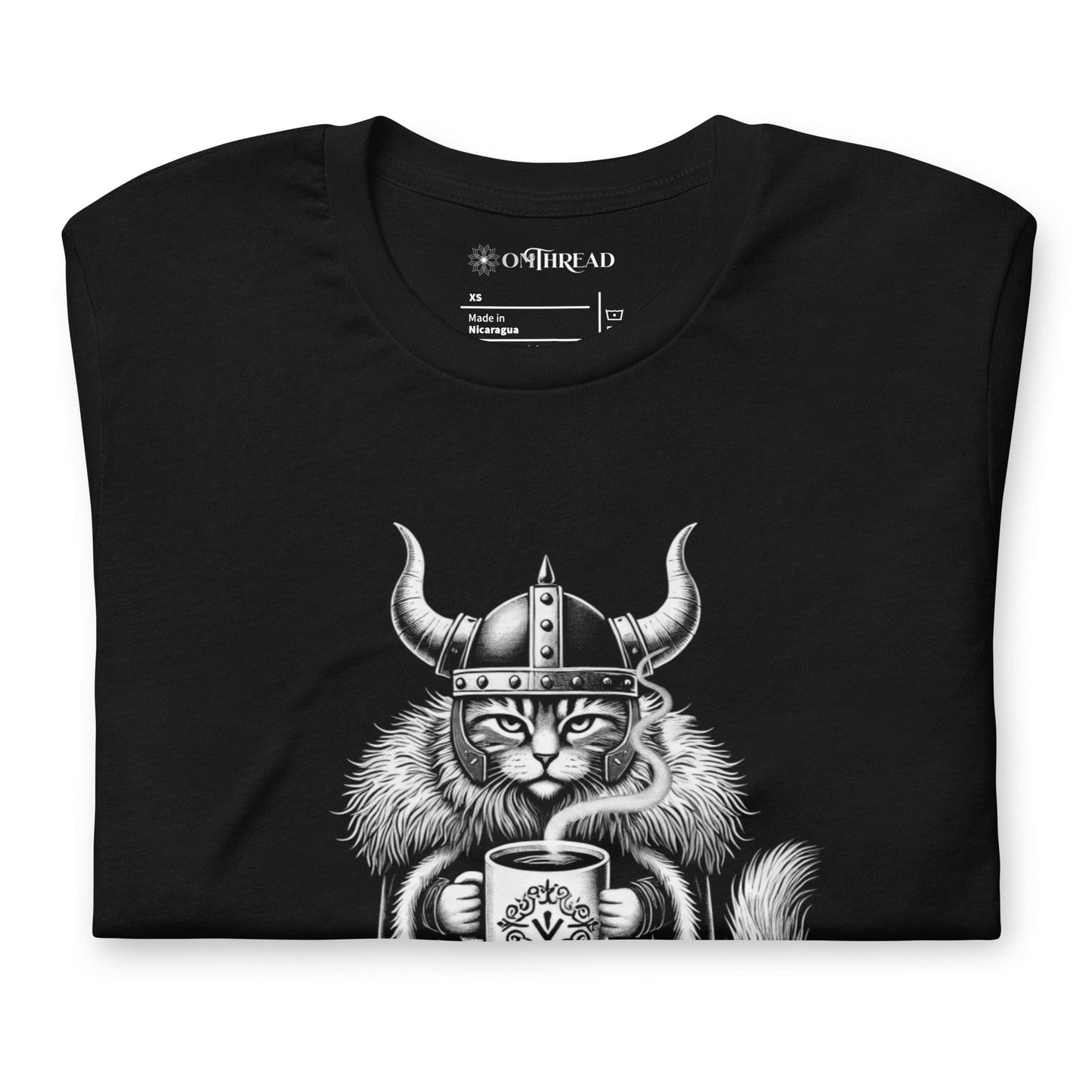 OMTHREAD Onward Into Monday Viking Cat T-Shirt | Funny Coffee Lover Tee
