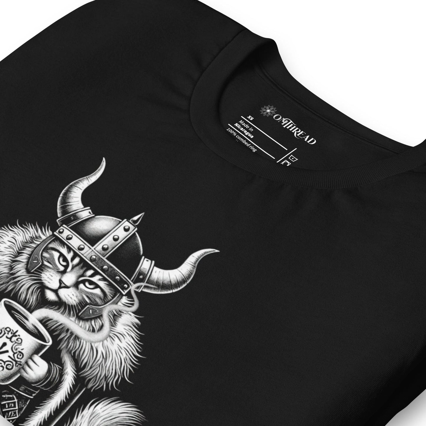 OMTHREAD Onward Into Monday Viking Cat T-Shirt | Funny Coffee Lover Tee