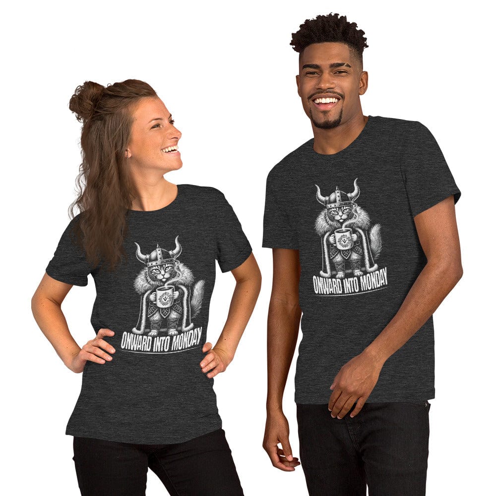 OMTHREAD Onward Into Monday Viking Cat T-Shirt | Funny Coffee Lover Tee