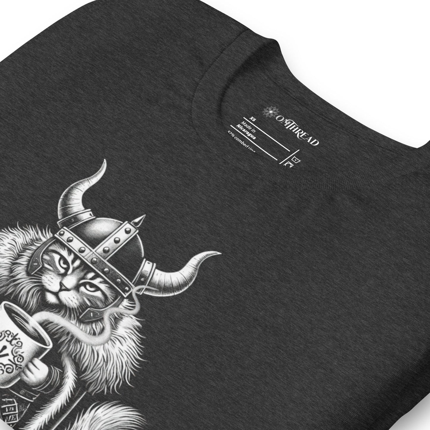 OMTHREAD Onward Into Monday Viking Cat T-Shirt | Funny Coffee Lover Tee