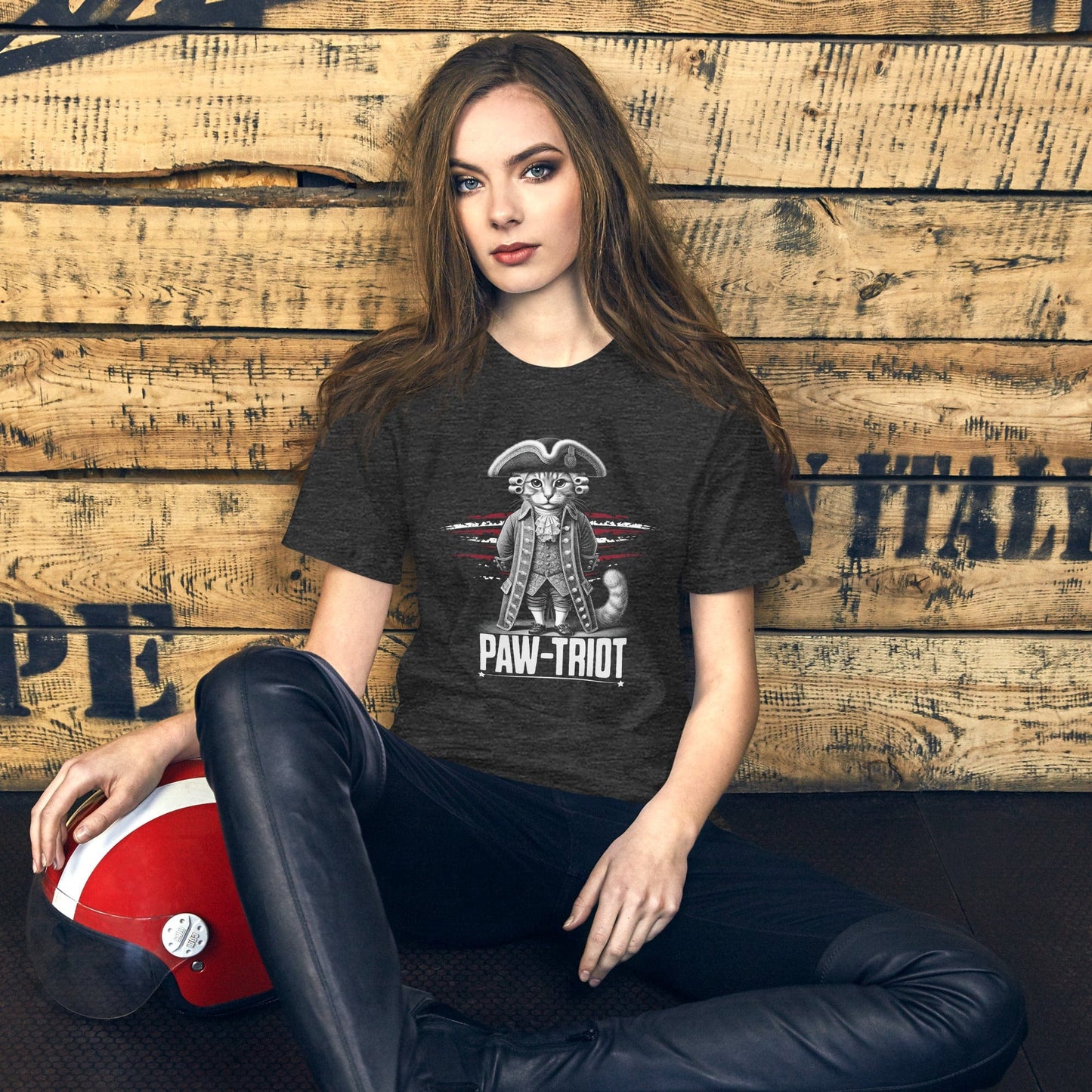 OMTHREAD Paw-triot Cat T-Shirt | Funny Patriotic Feline Graphic Tee