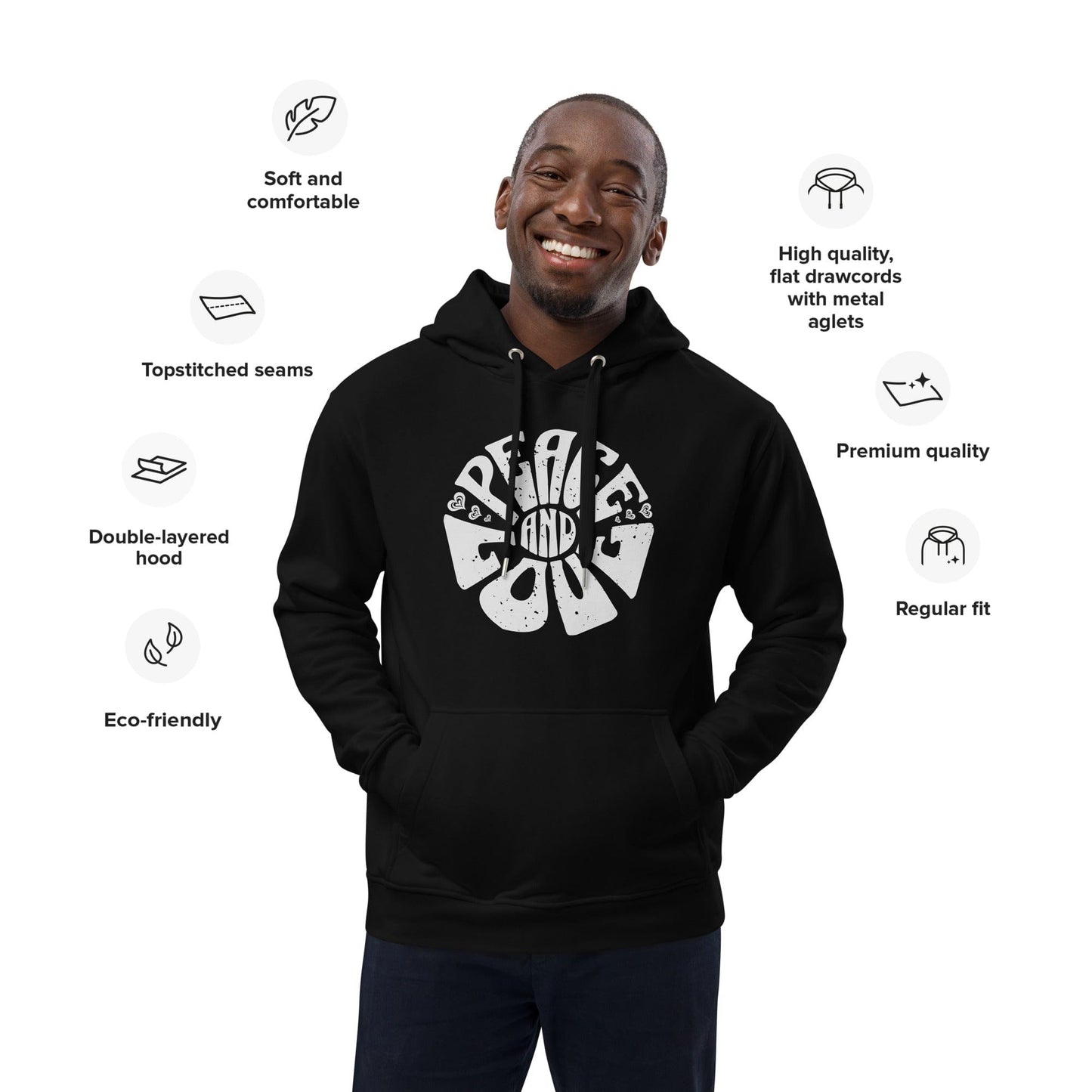 OMTHREAD Peace and Love Premium Eco Unisex Hoodie
