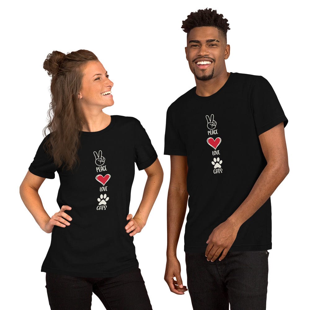 OMTHREAD Peace Love Cats T-Shirt | Minimalist Cat Lover Graphic Tee