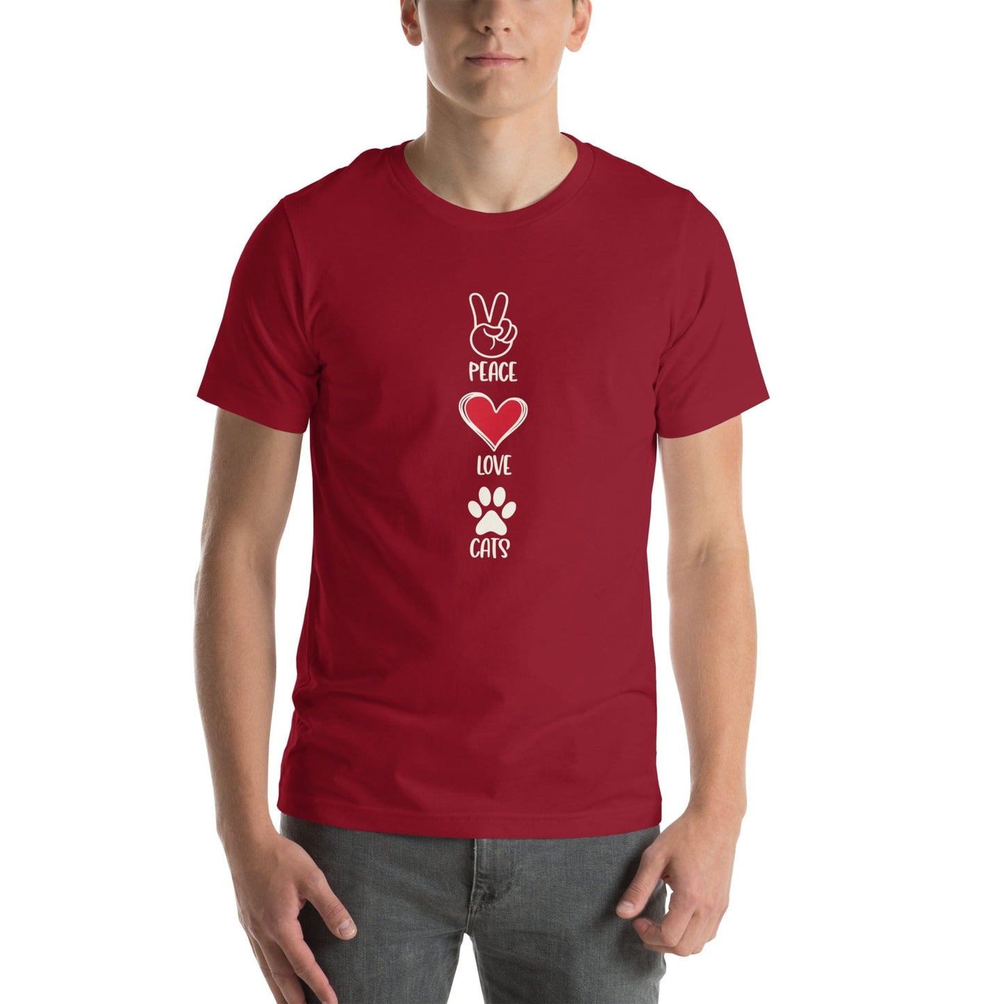 OMTHREAD Peace Love Cats T-Shirt | Minimalist Cat Lover Graphic Tee