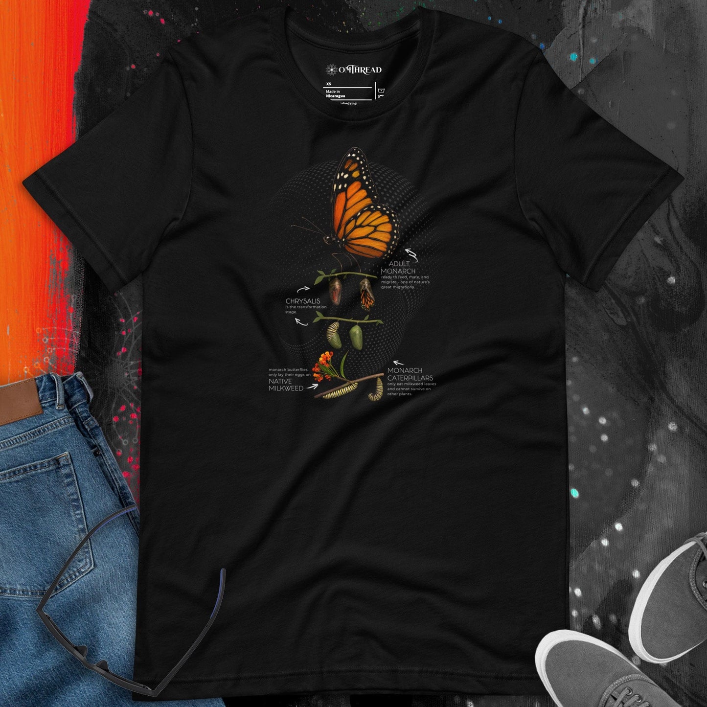 OMTHREAD Plant Milkweed Monarch Butterfly Life Cycle Educational T-Shirt