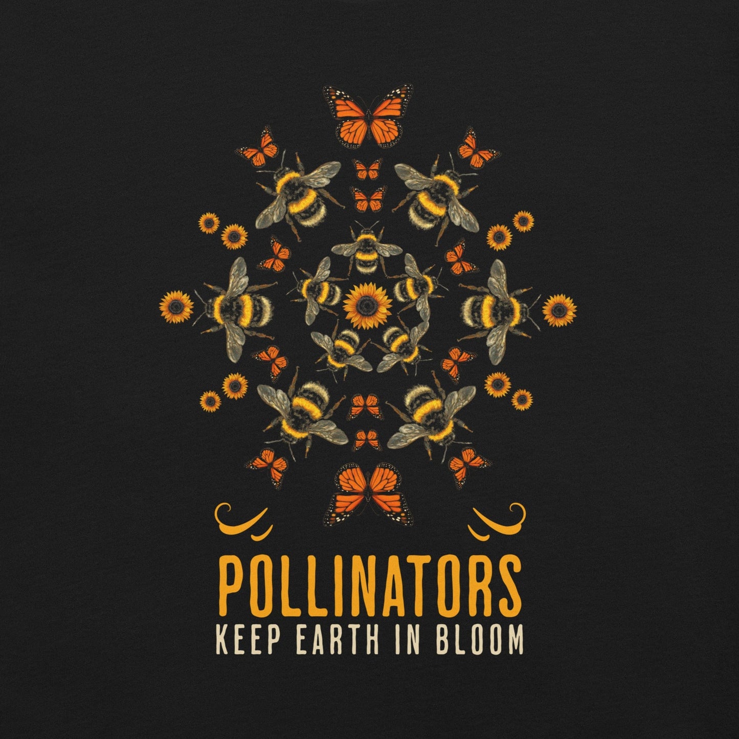 OMTHREAD Pollinators Keep Earth in Bloom Shirt Monarch Butterfly and Bee Nature Tee