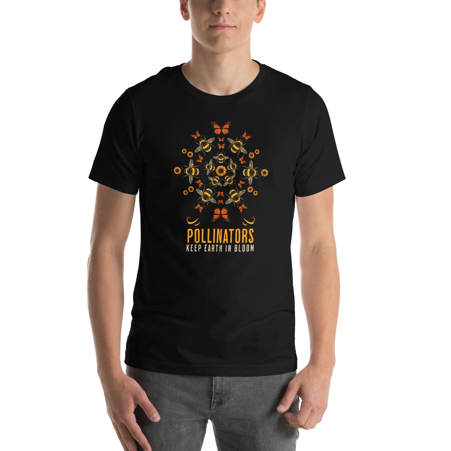 OMTHREAD Pollinators Keep Earth in Bloom Shirt Monarch Butterfly and Bee Nature Tee