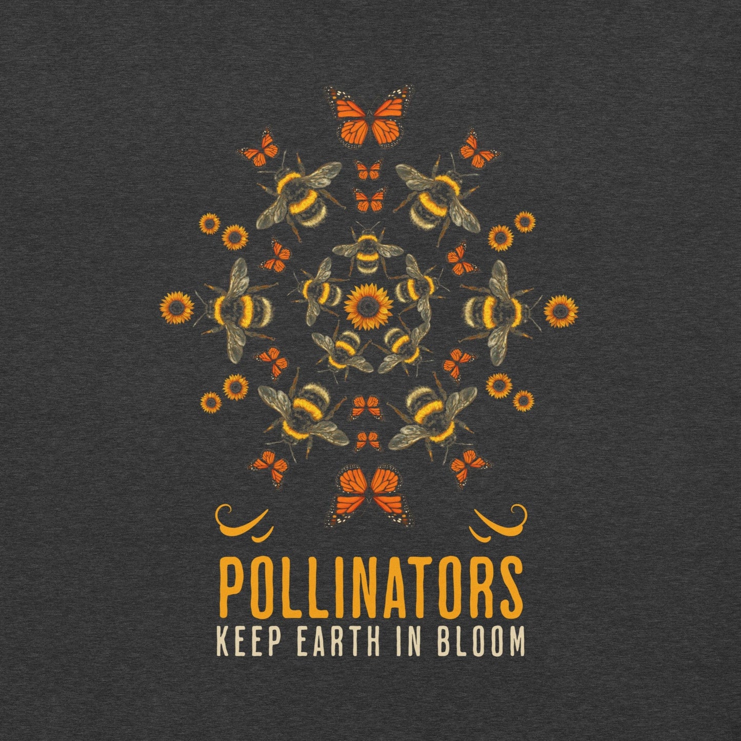 OMTHREAD Pollinators Keep Earth in Bloom Shirt Monarch Butterfly and Bee Nature Tee