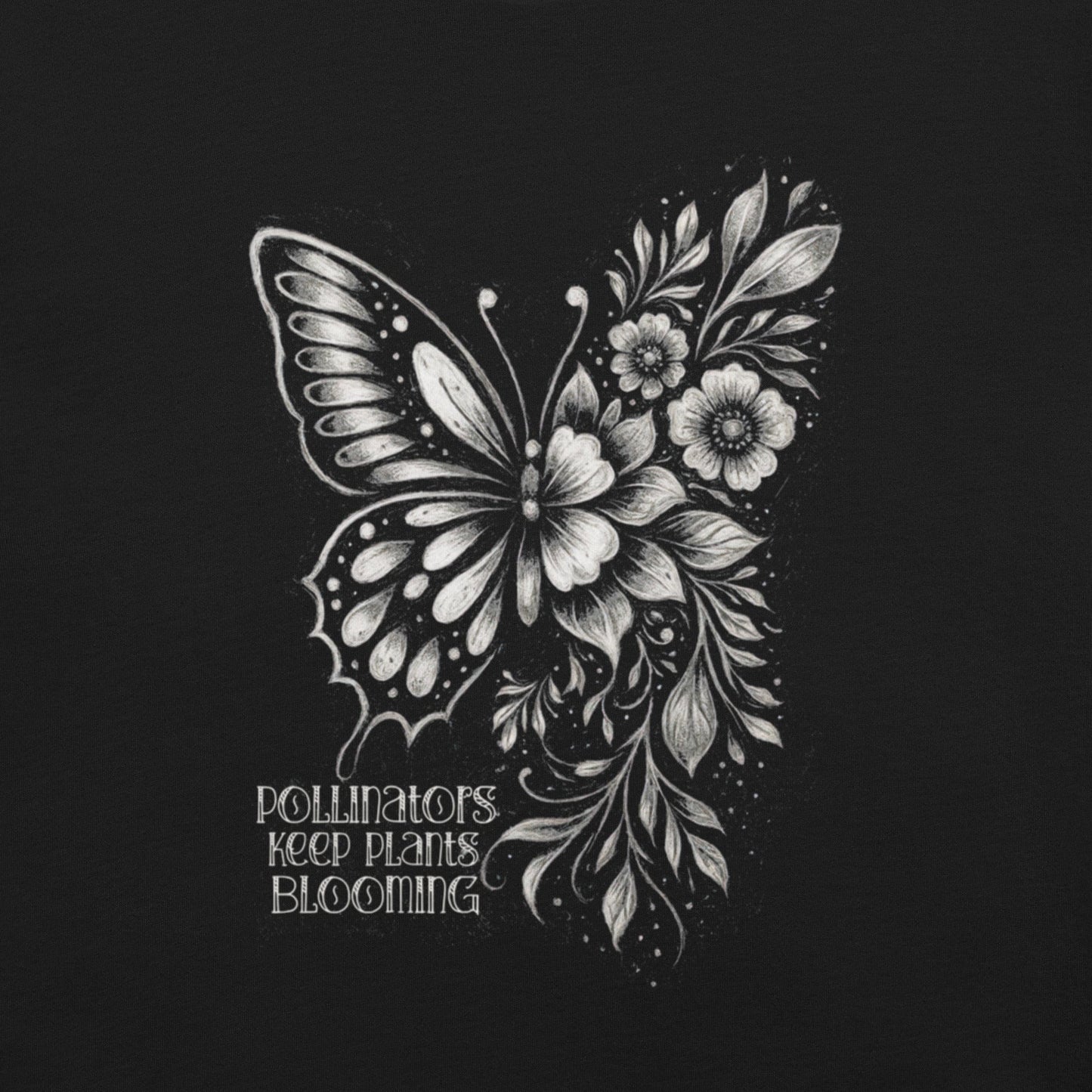 OMTHREAD Pollinators Keep Plants Blooming T-Shirt Nature Conservation Butterfly Floral Design