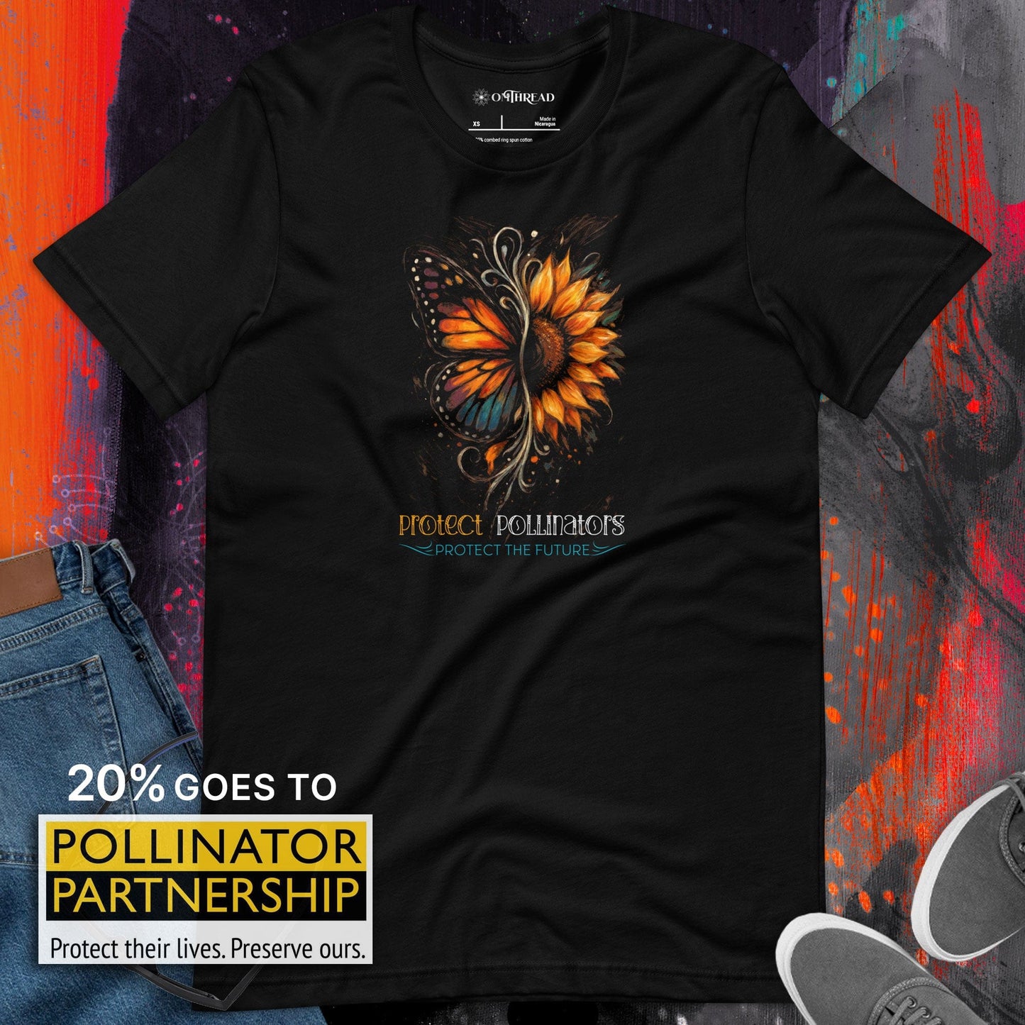 OMTHREAD Protect Pollinators Protect the Future Monarch Butterfly and Sunflower Shirt