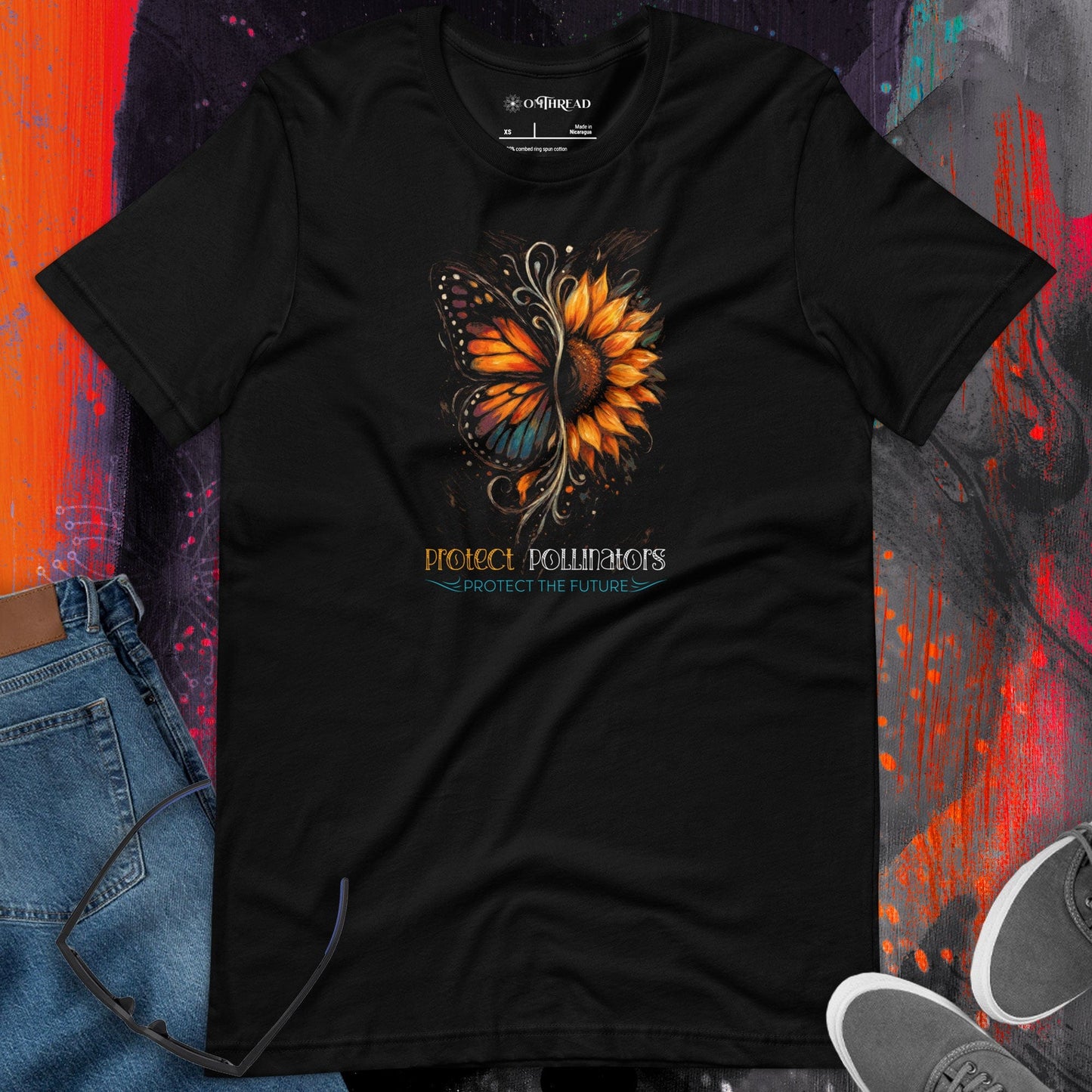 OMTHREAD Protect Pollinators Protect the Future Monarch Butterfly and Sunflower Shirt