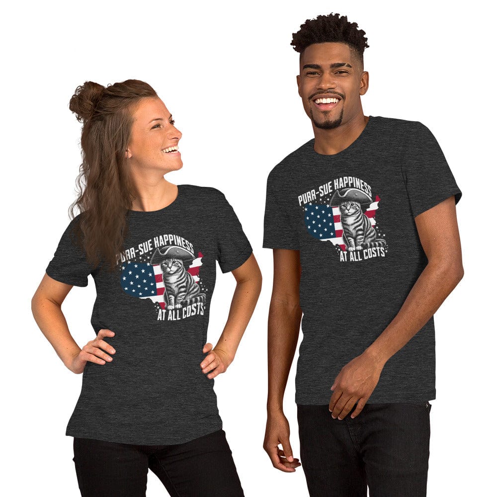 OMTHREAD Purr-sue Happiness Cat T-Shirt | Patriotic Feline Graphic Tee
