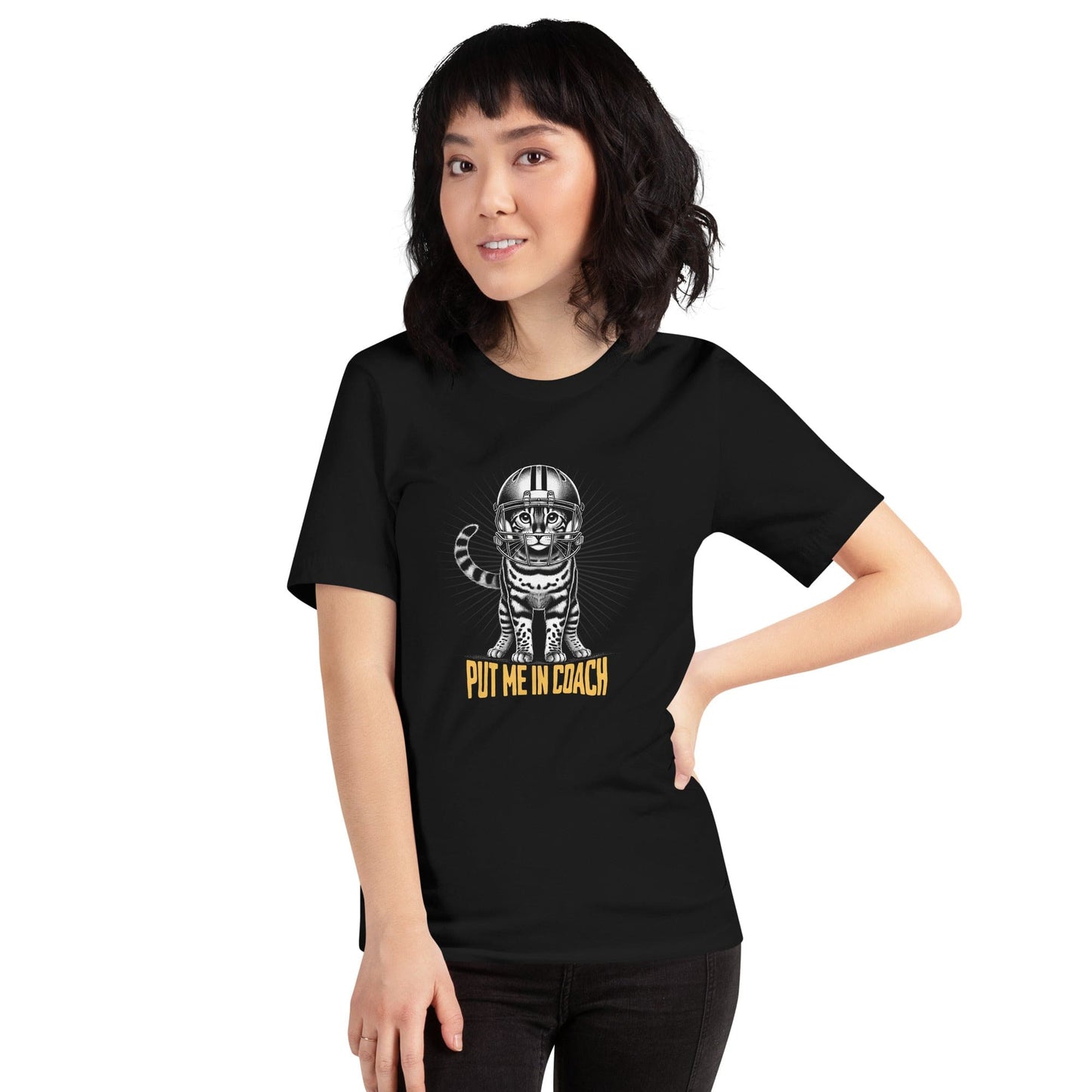 OMTHREAD Put Me In Coach Game Day T-Shirt | Bengal Cat Football Graphic Tee