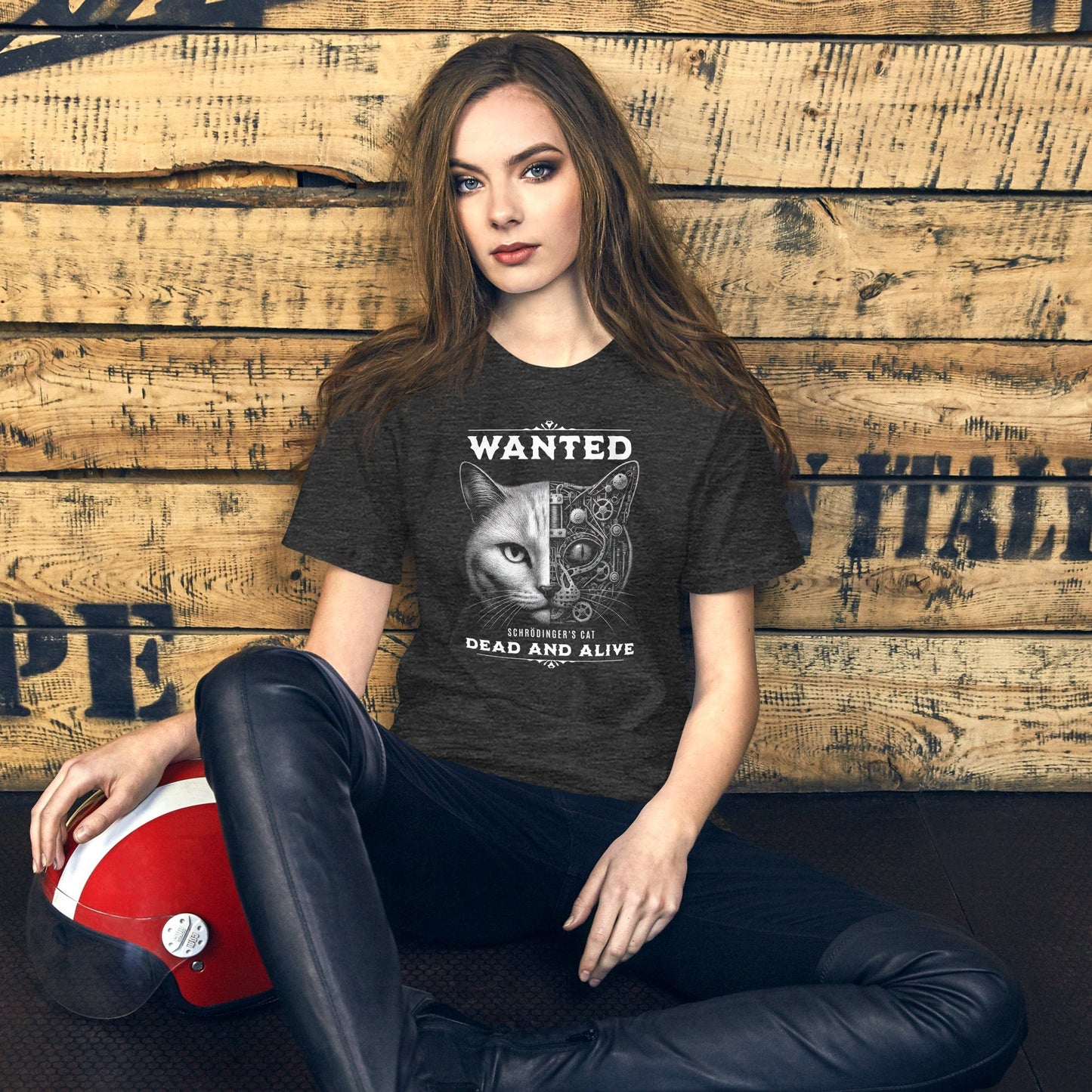 OMTHREAD Quantum Schrödinger's Cat T-Shirt, Quantum Physics Cat Tee, Funny Science Shirt for Cat Lovers