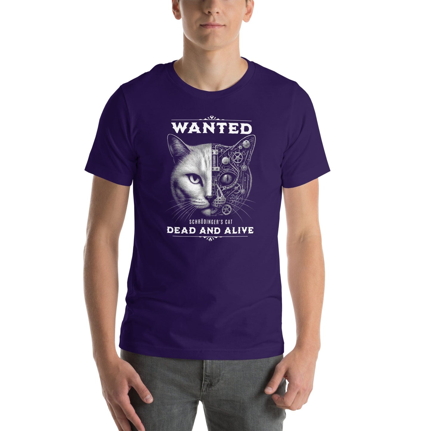 OMTHREAD Quantum Schrödinger's Cat T-Shirt, Quantum Physics Cat Tee, Funny Science Shirt for Cat Lovers